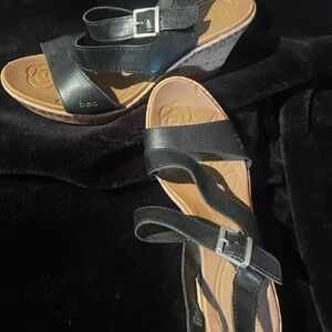 Very comfortable b.o.c. Black Leather Wedge Sandals. Worn twice.